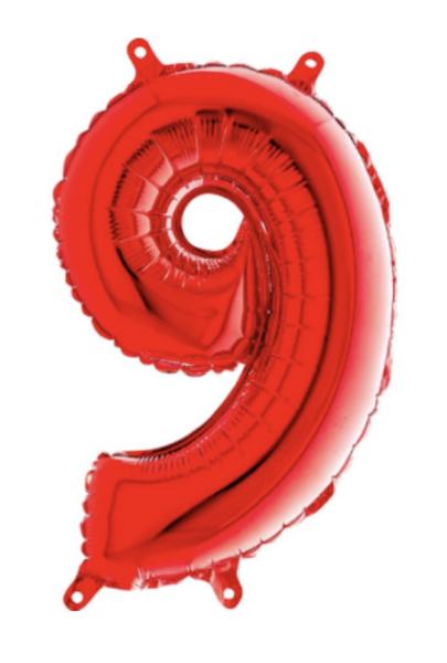 Folienballon - Zahl 9: Rot - ø 102cm